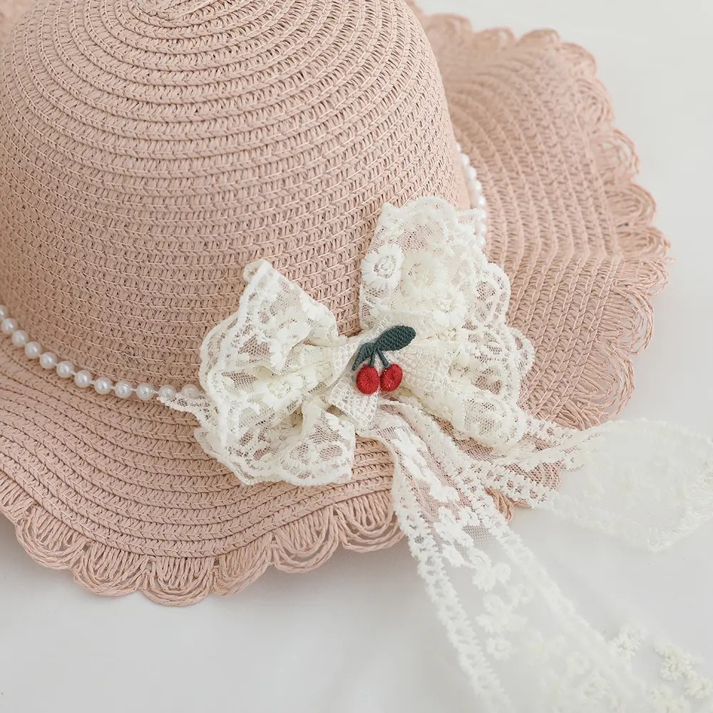 Sombrero de protección solar de paja de encaje de súper hada Sombrero para niños Sombrero para el sol Sombrero de playa para niñas Sombrero de paja para mujer de verano