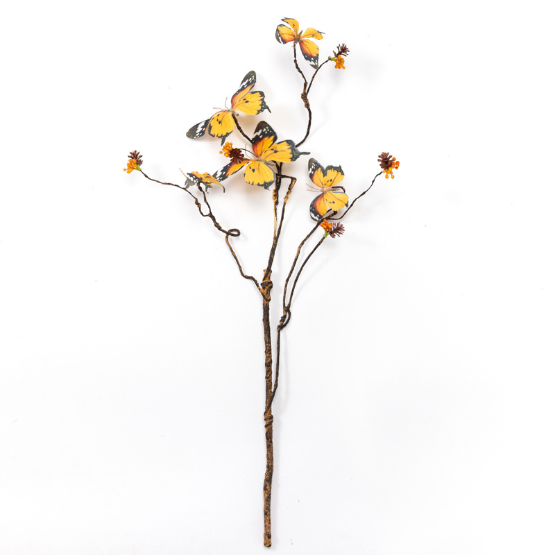 特色のリアルなレトロな枯れ枝の蝶の花のシミュレーションの花の造花の生け花の芸術は客間の家庭の装飾品の置物を飾っています。|undefined