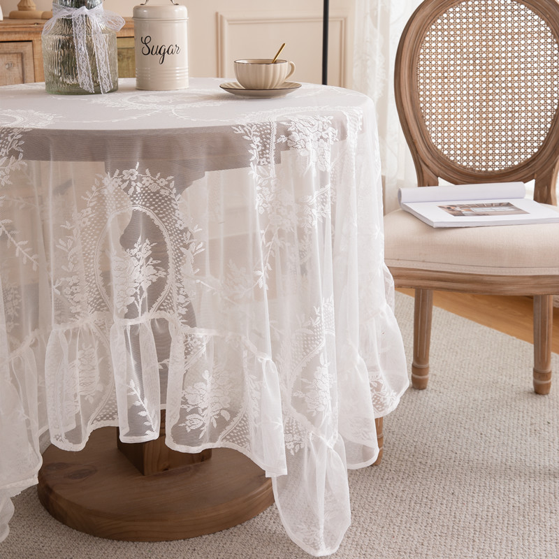 French Romantic Pastoral Lace Tablecloth Dessert Wedding Decoration Photo Coffee Dining Cloth Large Round Table_voghion.com