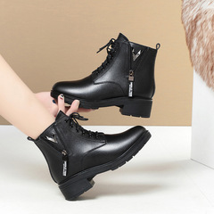 Women's Fall/Winter Martin Boots 2021 New Arrival Soft Leather Short Boots with Thick Heel and Fleece Lining Mummy Shoes Cotton Boots