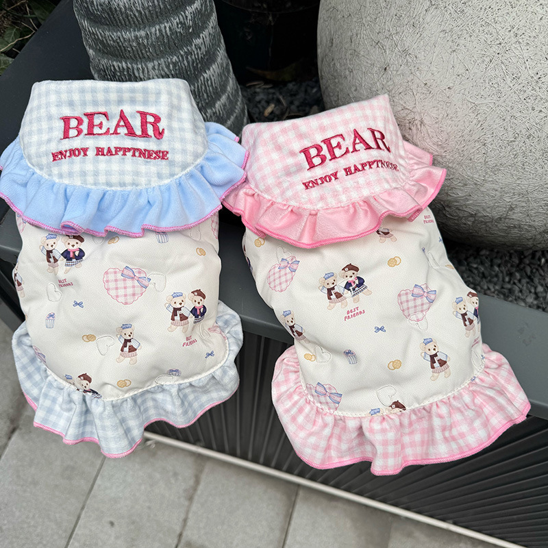 オリジナルの新型ペットダウンベスト秋冬犬猫保温ベスト愛熊レースダウンベスト|undefined