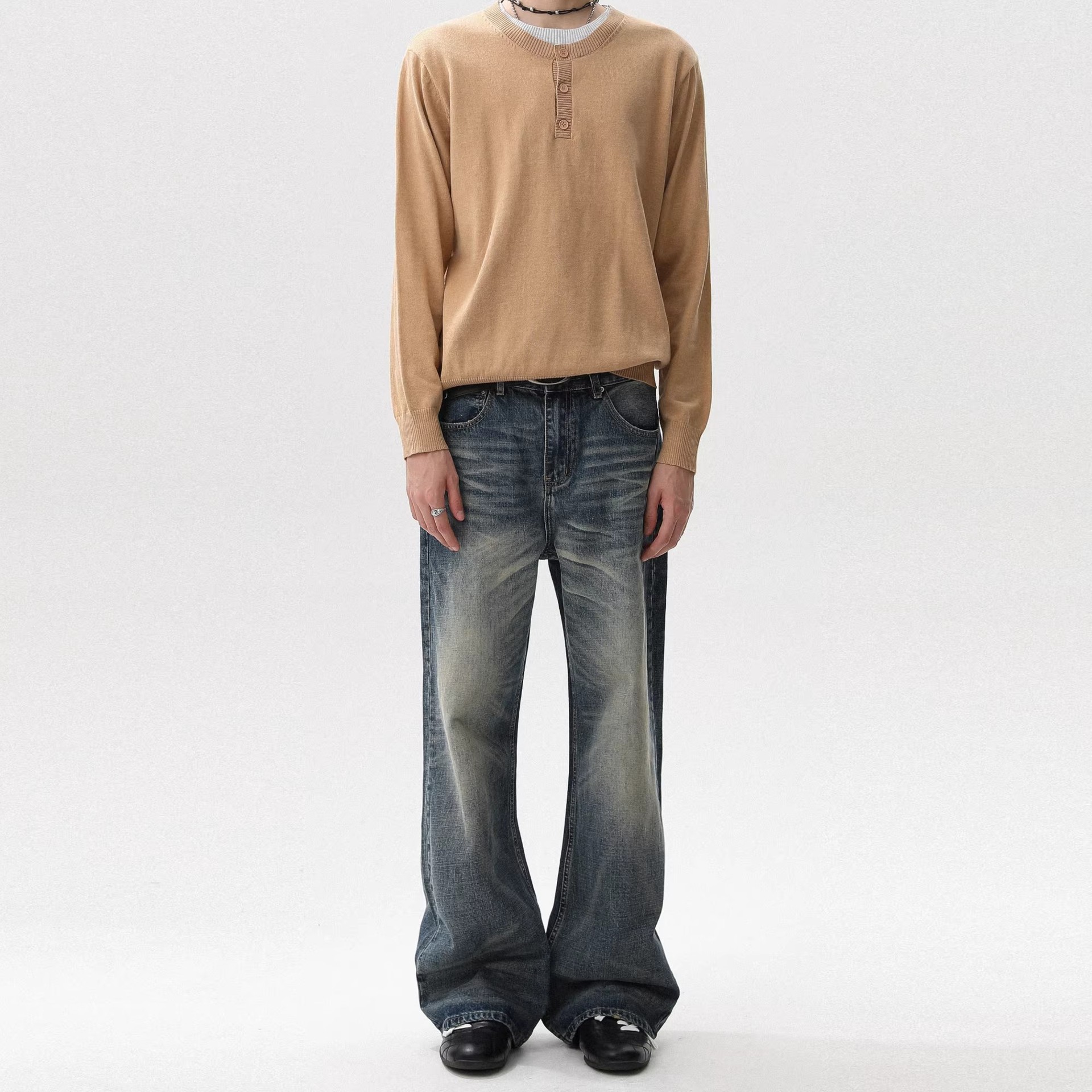 Men's American Style Washed Distressed Street Casual Jeans Loose Straight Leg Cool And Stylish Retro Trousers_mkmklike.com