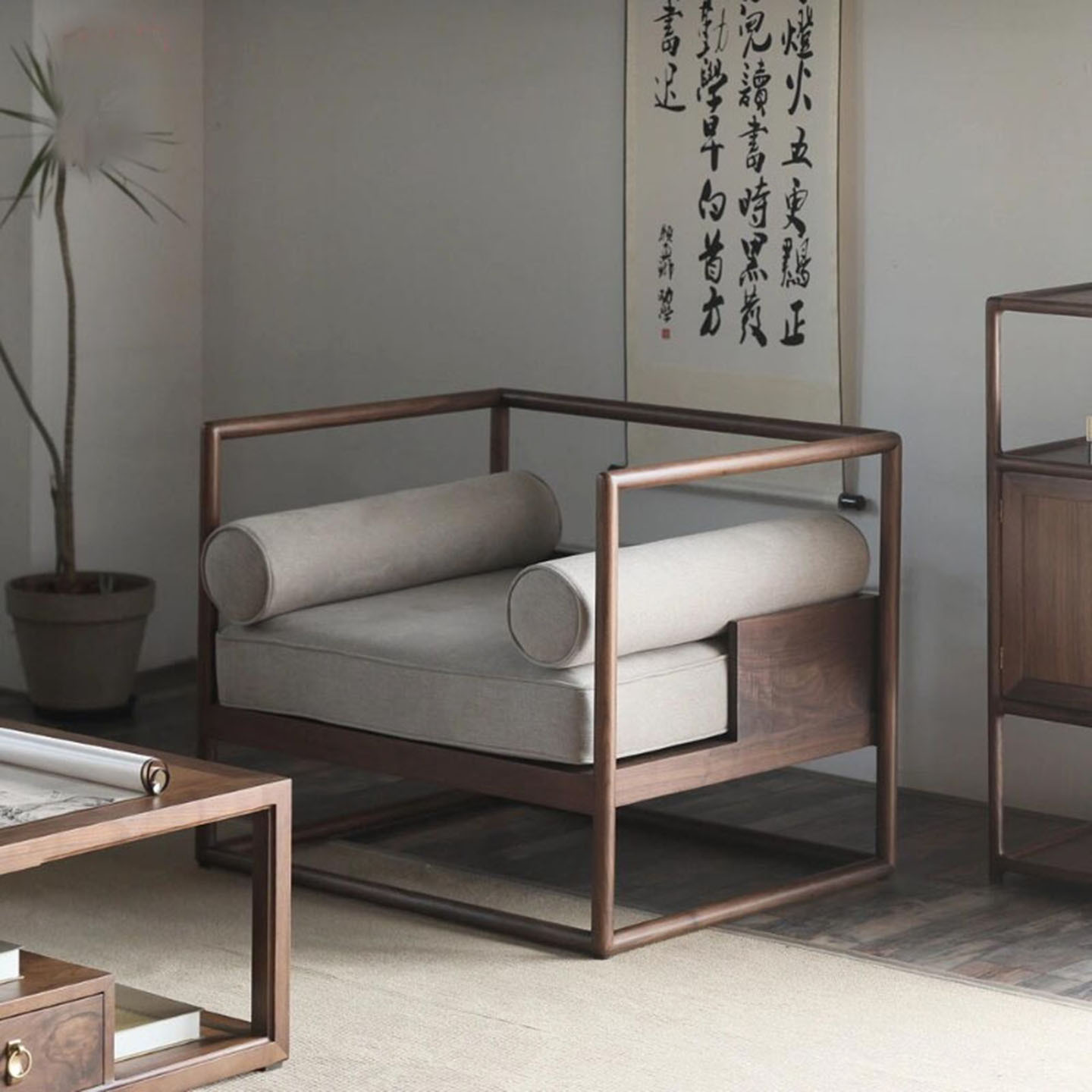 New Chinese Style North American Black Walnut Sofa Villa Model Room Living Room Zen Office Furniture Song Aesthetic