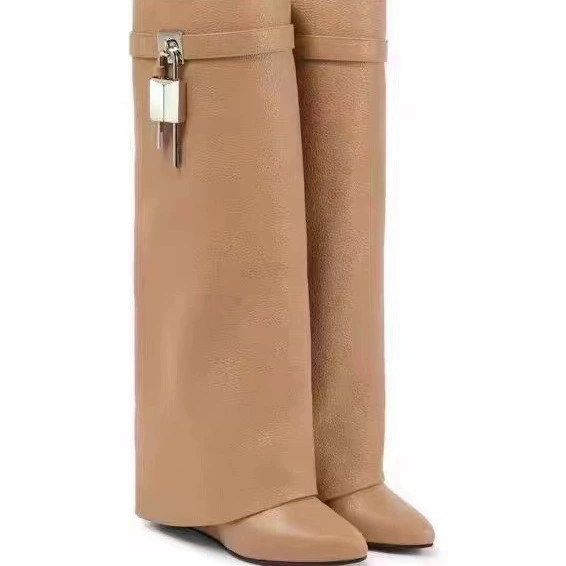 Европейская и американская внешняя торговля осень и зима новая большая трубка с глянцовой замкой с круглой головкой длинные сапоги женские кожаные металлические сапоги