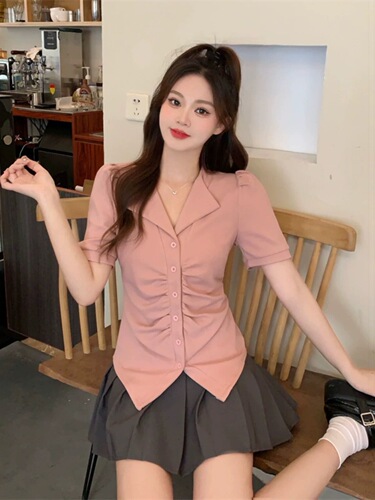 Large size sweet and cool hot girl slim shirt for women, summer fat and slimming design, niche fashion short-sleeved shirt