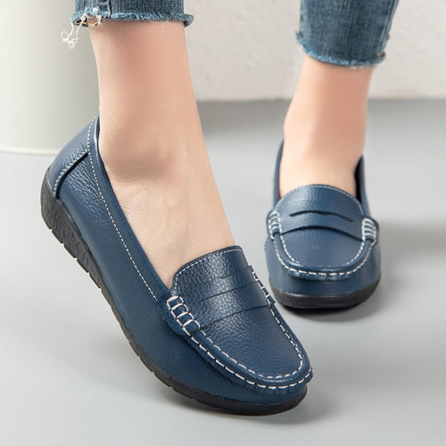  Spring and Autumn New Nurse Shoes, Casual Flat Women's Single Shoes, Bean Shoes, Mother Shoes, Calfskin Sole, Direct Manufacturer