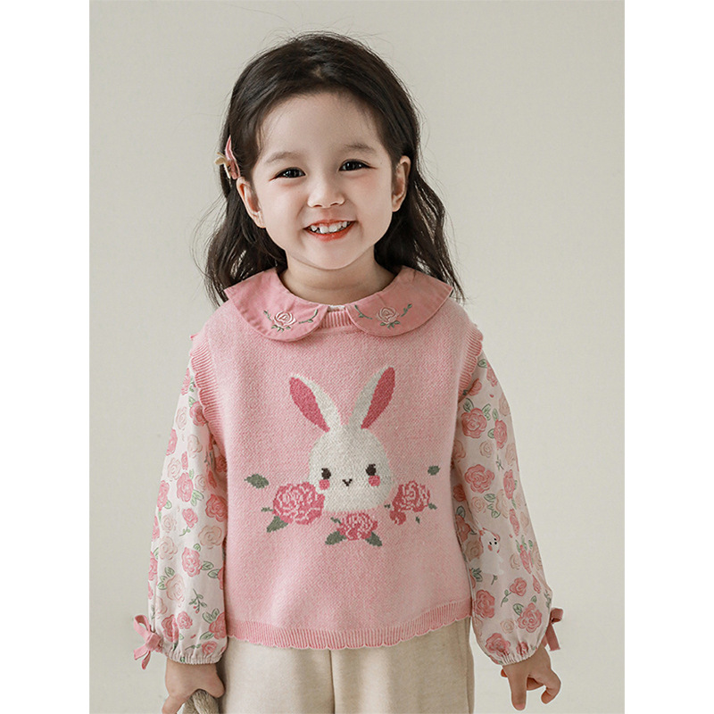 Qiuduo muchachas lindas pequeña serie libre traje primavera y otoño nueva camisa caliente de los niños suéter chaleco del bebé vestido