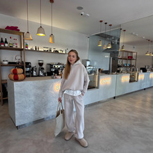 速卖通热销简约纯色连帽卫衣宽松直筒休闲长裤时尚潮牌新款套装女