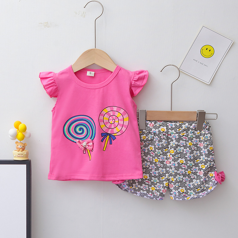 Children's Korean-style T-shirt foreign trade girls' baby clothes summer thin children's floral sleeveless vest suit wholesale