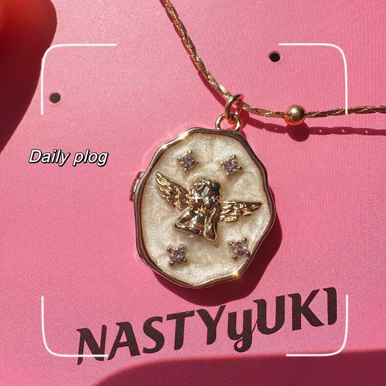 Europe and the United States cross-border angel diamond pearl shell butterfly necklace opening and closing photo album neck chain pet photo photo frame pendant