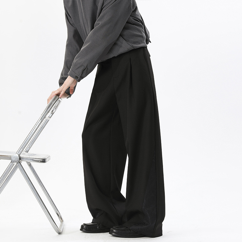 New Chinese-style Men's Trousers For Spring, Trendy Brand With A High-end Feel, Dark Pattern Splicing, Casual Loose_voghion.com