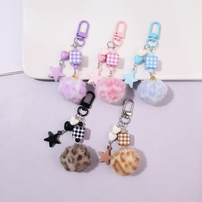 New Leopard Print Heart-Shaped Small Fur Ball Keychain Pendant for Women, Creative Cute Bag Charm, AirPods Protective Case Accessory New Leopard Print Heart-Shaped Small Fur Ball Keychain Pendant for Women, Creative Cute Bag Charm, AirPods Protective Case Accessory