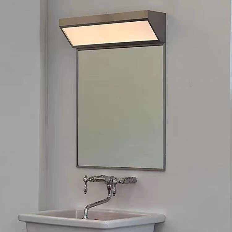 Korean Stainless Steel Bathroom Mirror, Simple Mid-Century Style Bathroom Mirror, Modern Style Square Bathroom Mirror with Mirror Headlight