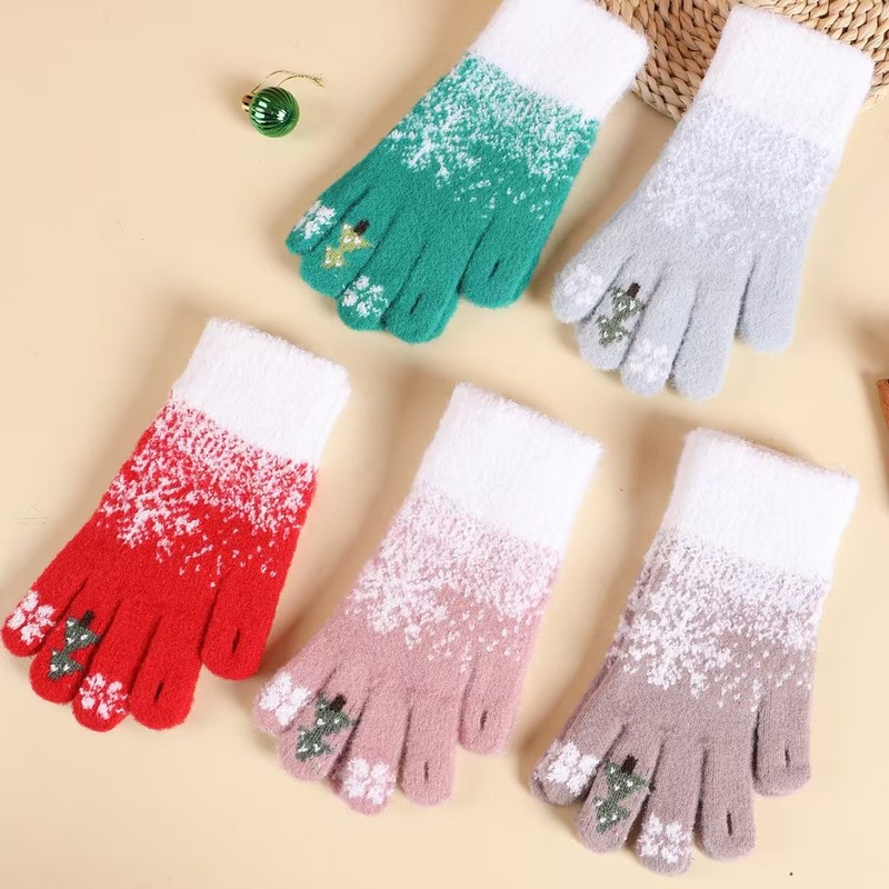 クリスマスの指の手袋のかわいいニットの女性の冬の学生のベルベットは厚くてタッチパネルの冬の防寒保温が国境を越えます。|undefined