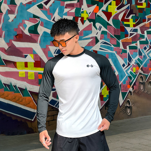 210g high-elastic running fitness long-sleeved men's tight-fitting quick-drying training long-sleeved breathable muscle-showing trendy sportswear