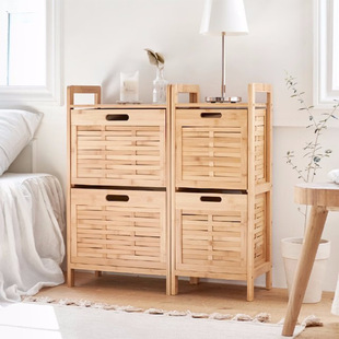 Bedside Table Simple Modern Storage Rack Bedroom Bedside Narrow Edge Small Pull-Out Storage Cabinet Bamboo Simple Storage Cabinet