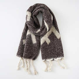 时尚新款围巾仿羊绒围巾女冬季字母保暖流苏围巾韩版潮