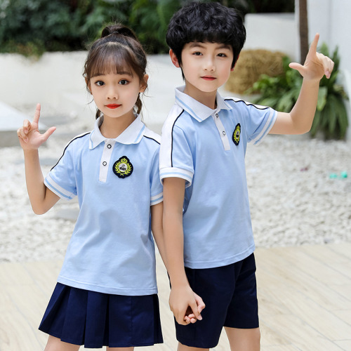 Summer New Children's Kindergarten Uniform Primary School Uniform Class Uniform British Style Short Sleeve T-shirt Graduation Certificate Set