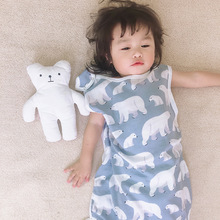 婴儿睡袋男女宝宝双层层纱布竹棉防踢被儿童分腿睡袋背心睡袋夏