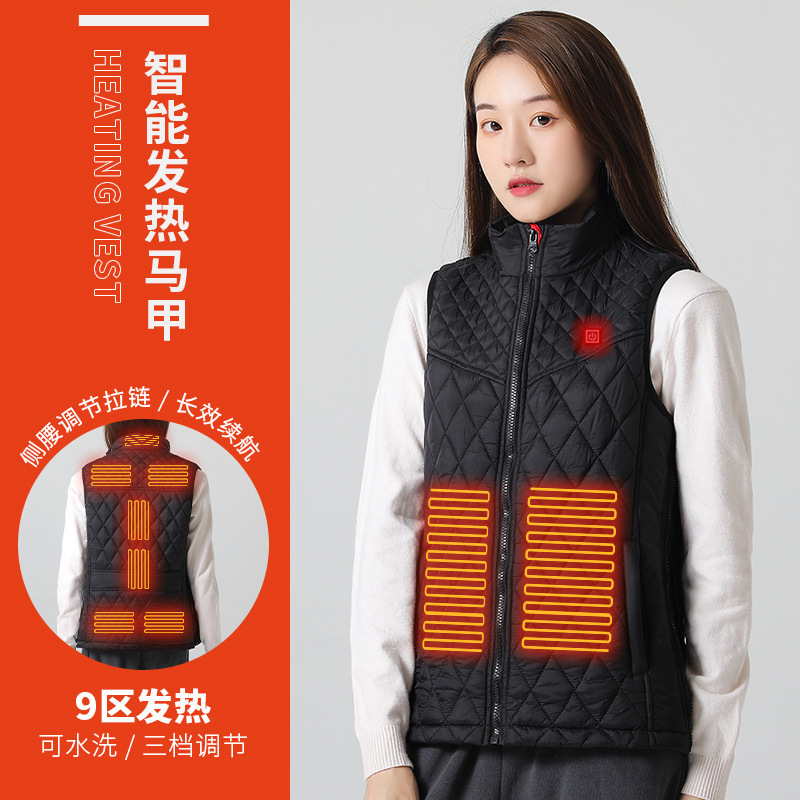 Winter new smart heating vest single control zone 9 heating women's heating vest European size cross-border dedicated straight hair Winter new smart heating vest single control zone 9 heating women's heating vest European size cross-border dedicated straight hair