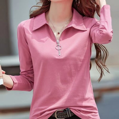 Women's Spring and Autumn New 2025 Polo Shirt Long Sleeve T-Shirt, Collar Style, Professional Outfit, Outerwear Base Shirt
