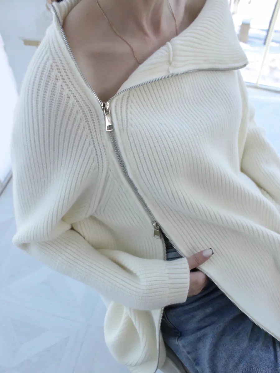 Pull tricoté sexy à col haut et fermeture éclair de style paresseux, haut chaud à manches longues et ample pour vêtements d'extérieur, tendance et épais_voghion.com