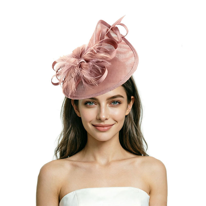 European and American style faux linen feather headband, exaggerated large top hat, handmade headpiece, European and American bridal accessory