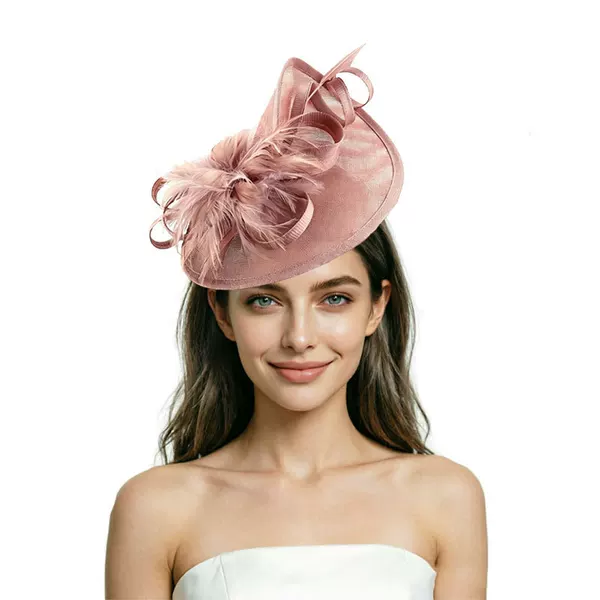 European and American style faux linen feather headband, exaggerated large top hat, handmade headpiece, European and American bridal accessory