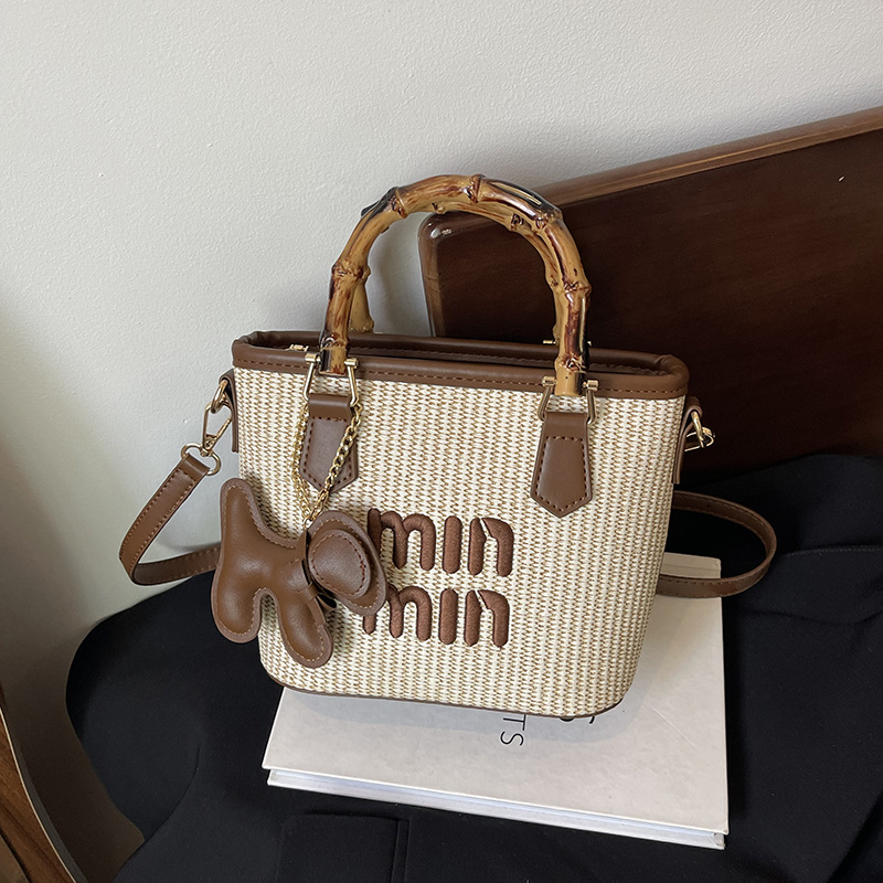 蓓蓓尚品2025新款夏季时尚撞色竹节菜篮子包手提单肩斜跨潮流女包