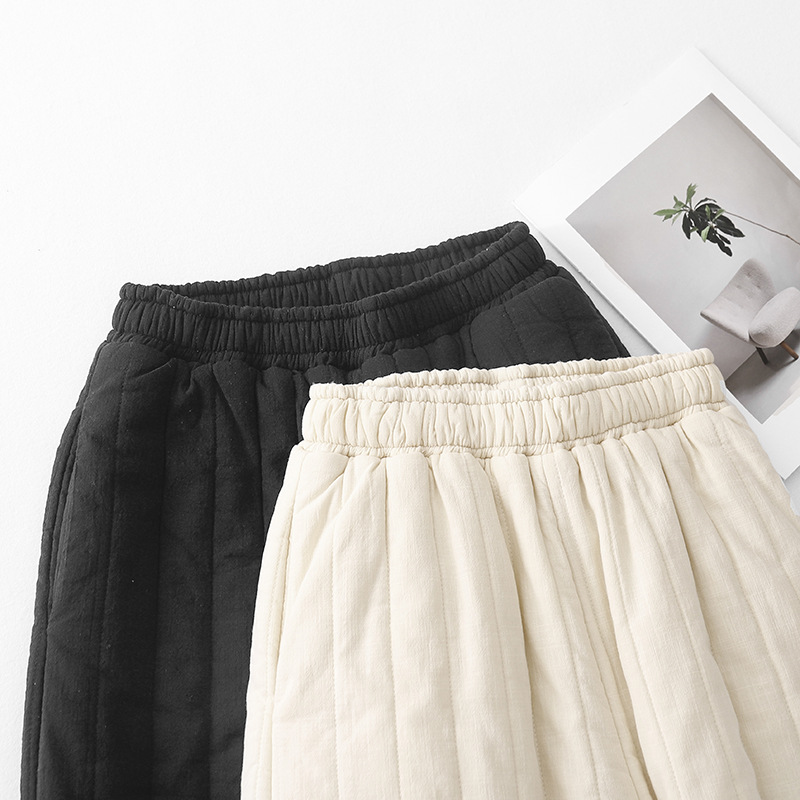 두꺼운 면 따뜻한 바지 가을과 겨울 새면 및 리넨 여성용 퀼트 수직 캐주얼 바지 면 바지 여성용 외주