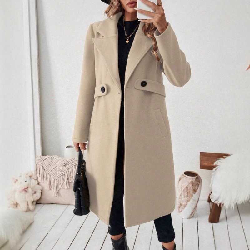 2025 European and American Cross-Border Autumn and Winter Amazon Independent Station Popular Woolen Coat Lapel Double-Breasted Coat Jacket