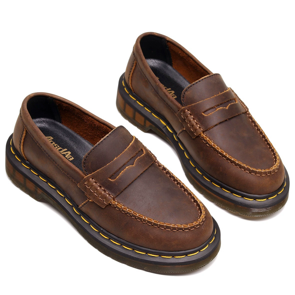 IBDE: модные кожаные лоферы, повседневная обувь из натуральной кожи Crazy Horse Dark Brown, 3 см