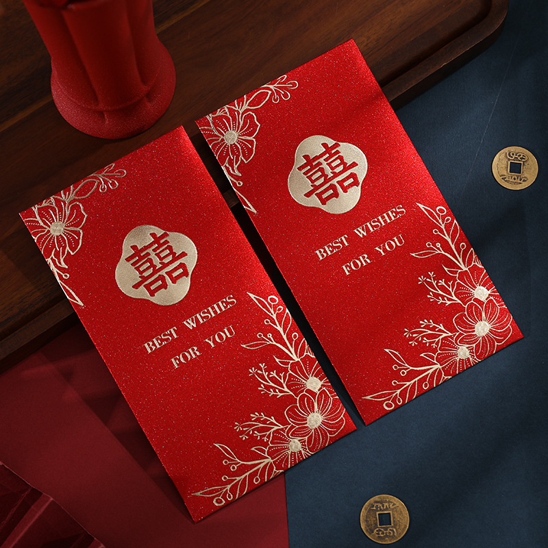 Sobre rojo de boda con regalo de boda estampado esmerilado 1000 yuanes es un compromiso de boda china bolsa de lápiz labial al por mayor