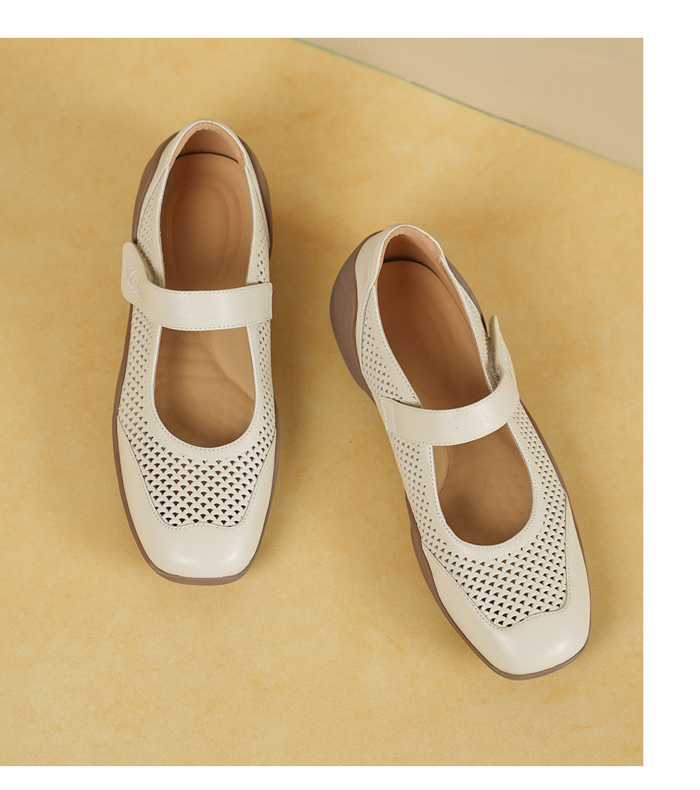 Giày sneaker nữ đế dày da cừu quai ngang lỗ rỗng — màu trắng ngà chi tiết 15