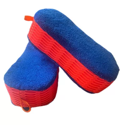 Car wash sponge 8-shaped: Car cleaning tools - orange-edge-blue-70g