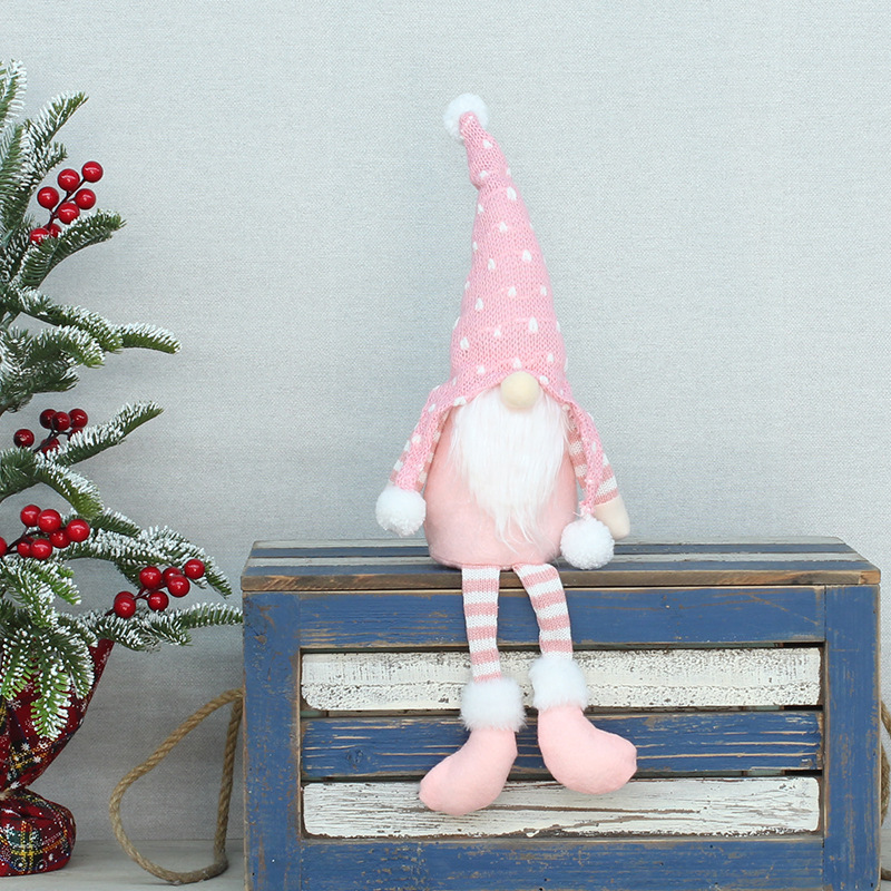 Hand-Knitted Faceless Hanging Leg Doll - Cozy Christmas Table Decor, Perfect Gift For Holiday Season (Pink/Red/Gray/Brown/Green)"_voghion.com