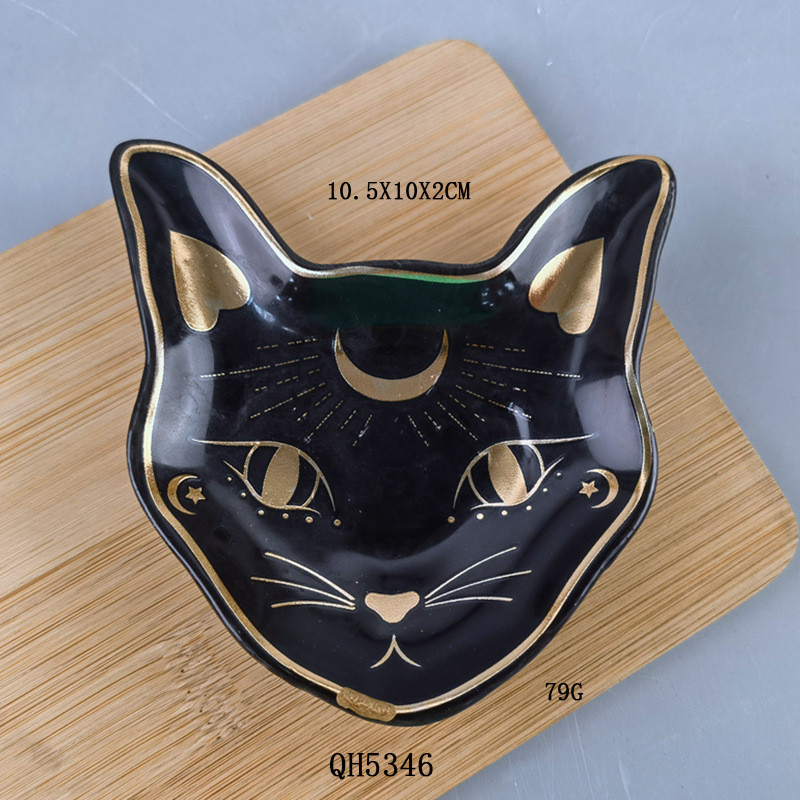 Plato de joyería de cerámica lindo de Halloween cuidadosamente seleccionado Plato de gato para niños Plato de anillo de escritorio de dormitorio Plato de dim sum Decoración