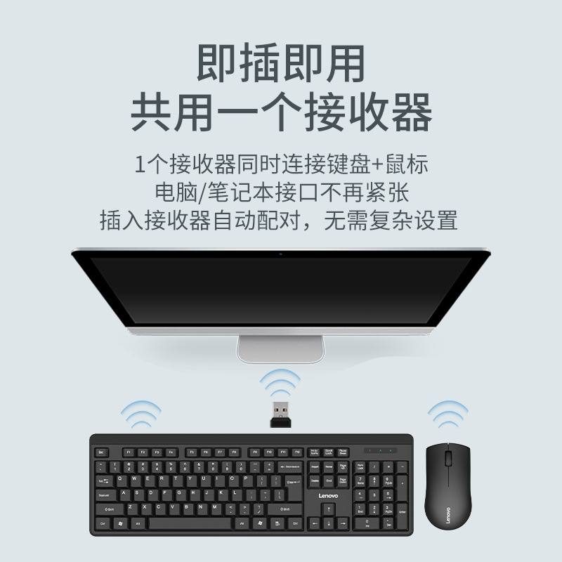Lenovo 2.4G ワイヤレス キーボードとマウス セット人間工学に基づいたデザイン オフィス ホーム デスクトップ ノートブック バッテリー|undefined