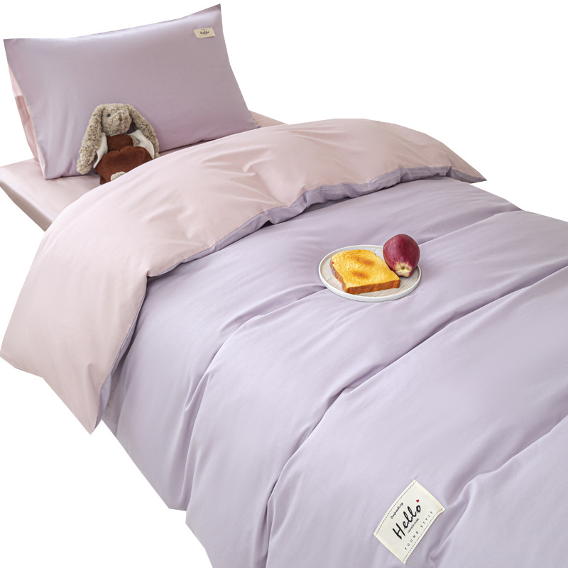 Cama de dormitorio de un solo estudiante de algodón de tres piezas, funda de edredón de algodón simple, sábana, sábana, ropa de cama de cuatro piezas
