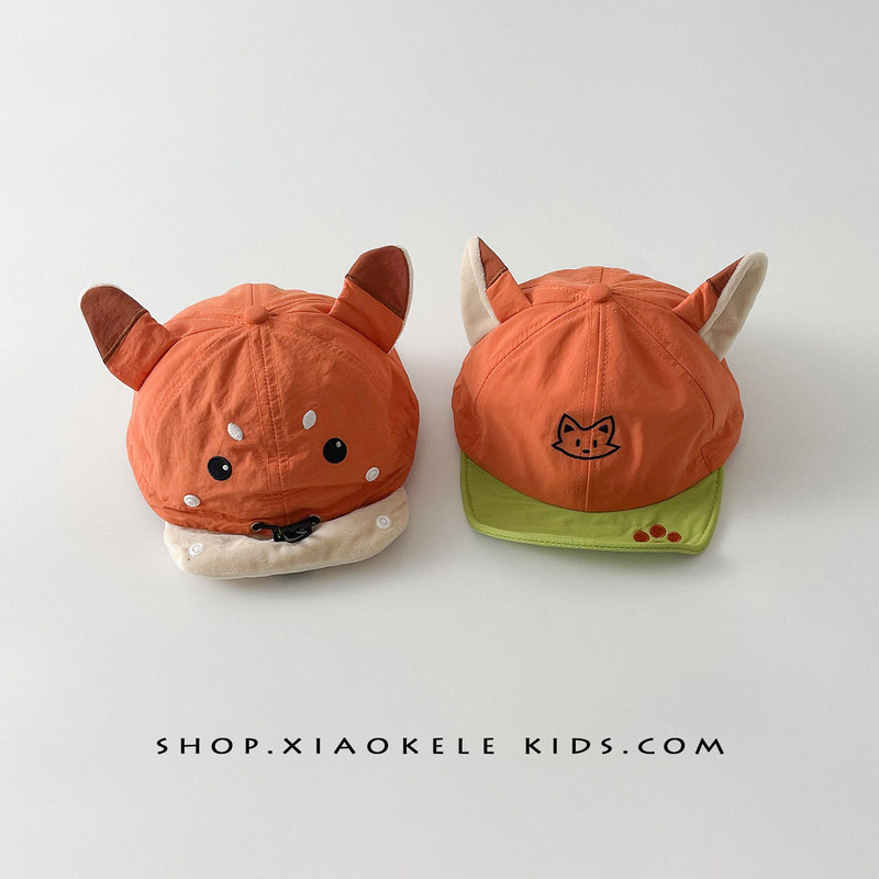Super cute baby hat, adorable little fox baseball cap, reversible embroidered duckbill cap for boys and girls, sun hat Super cute baby hat, adorable little fox baseball cap, reversible embroidered duckbill cap for boys and girls, sun hat