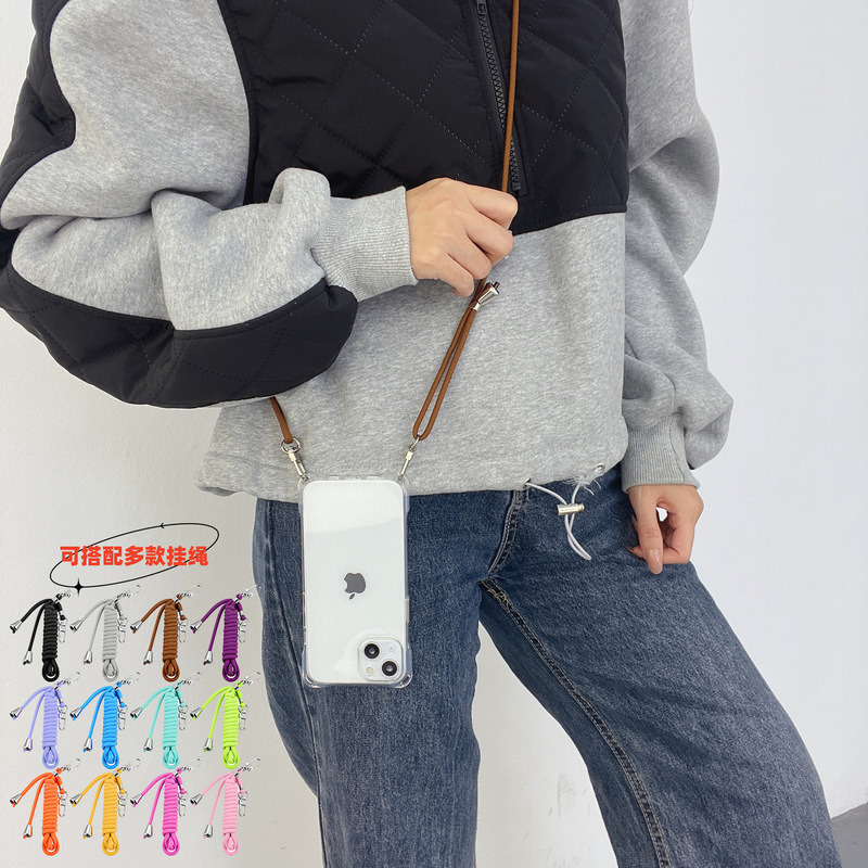 Suitable for Iphone17Promax Four-Corner Opening Mobile Phone Case Apple 15 Crossbody Lanyard Adjustable 14 Transparent Soft
