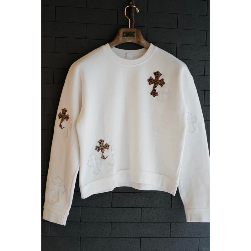 25Ss Nanyou Haute Couture/Buyer Store Niche Crow Cross Ch Patent Leather Leopard Print Round Neck Pullover Sweatshirt Hot Girl