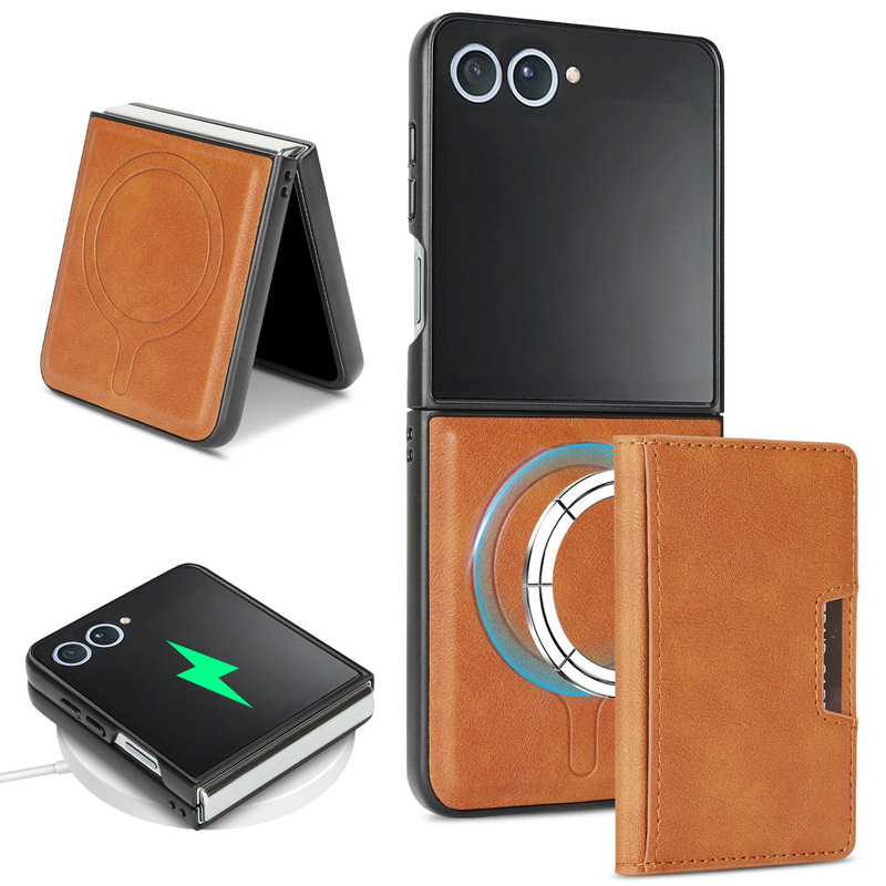 Suitable for Samsung Z Flip7 Wireless Charging Mobile Phone Case Magsafe Magnetic Card Holder Z Flip Two-In-One Protective Case