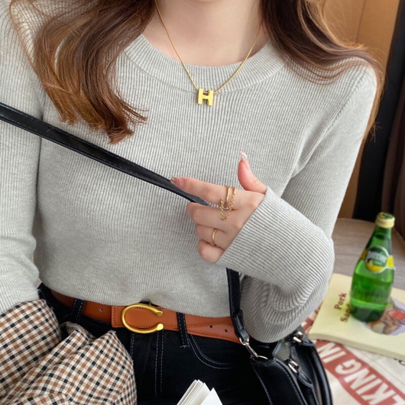 Knitwear new women's autumn and winter suit undershirt slim fit solid color sweater autumn pullover top