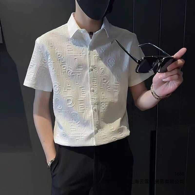 2026 New Summer Short-Sleeved Shirt for Men, Embossed Slim-Fit Men's Fashion, Trendy and Stylish Business Casual Non-Iron Shirt