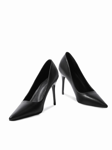 Professional high heels for women's black year pointed toe slim heels formal leather shoes etiquette flight attendant work shoes