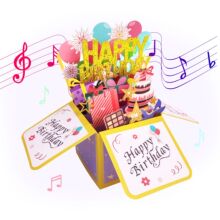 高档金葱粉年龄生日吹蜡烛带音乐灯光有掌声立体盒 生日祝福贺卡