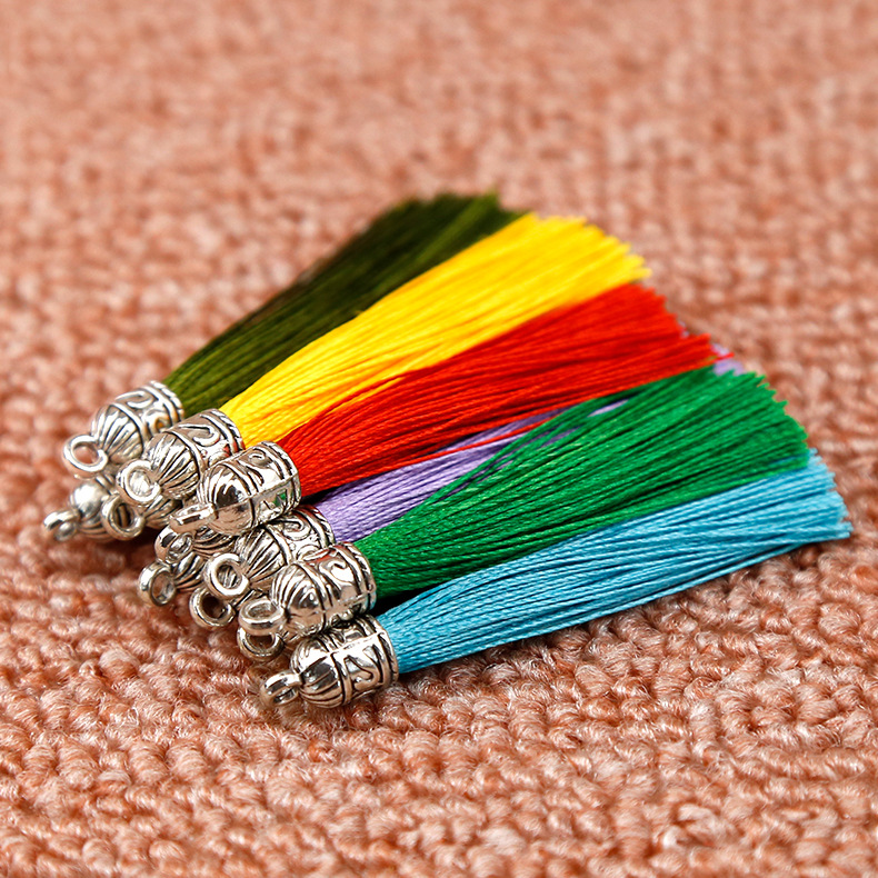 6cm Small Tassel Mini Silver Hat Tassel Pendant Polyester Vertical Tassel Earrings Accessories Wholesale