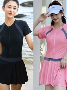 Summer new style stitching contrasting color swimsuit women's one-piece conservative slim slimming belly-covering swimsuit indoor outdoor swimming