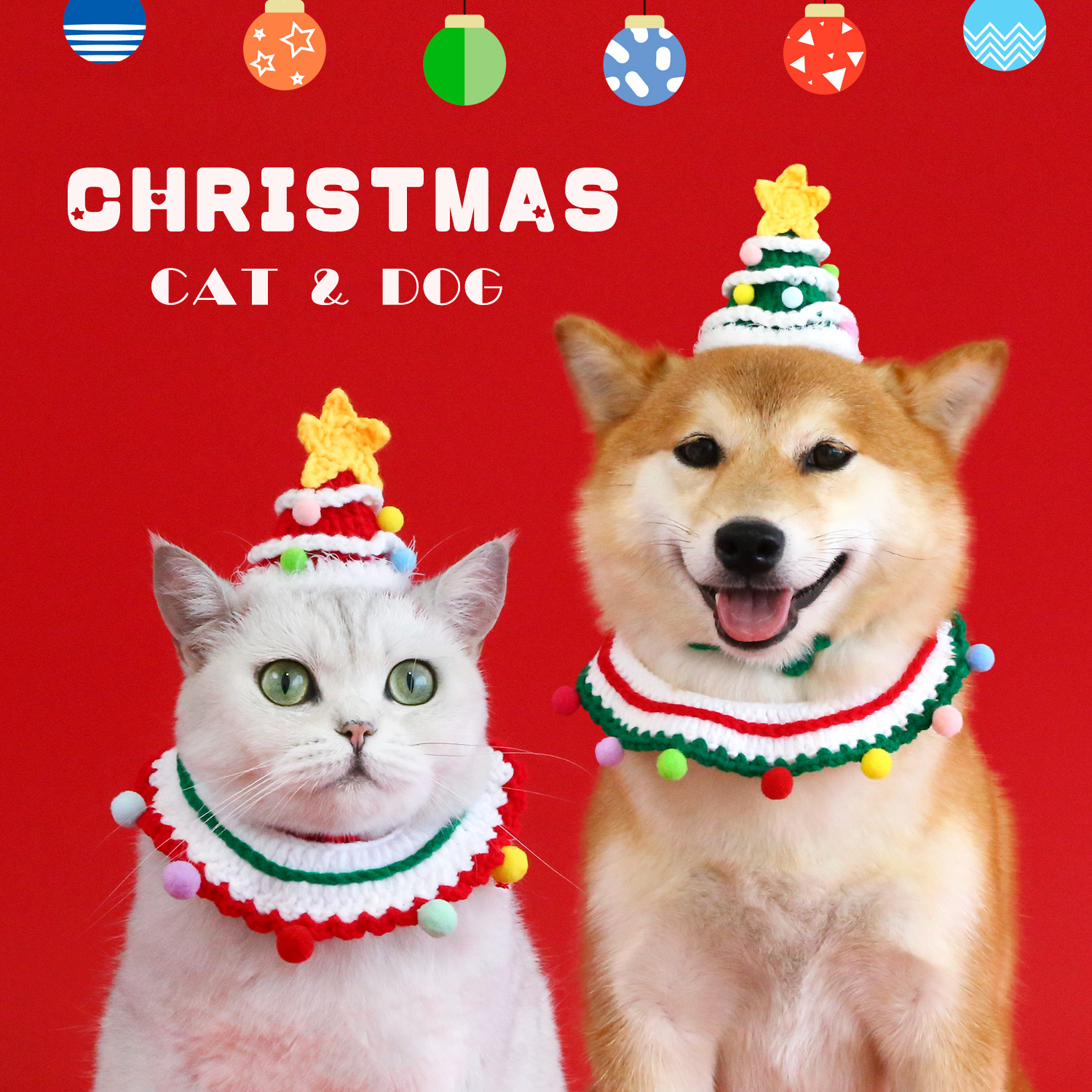 2023 mascotas de punto lana de Navidad set de bib para gatos perros pentacamón multivollar gancho bufandas sombrero